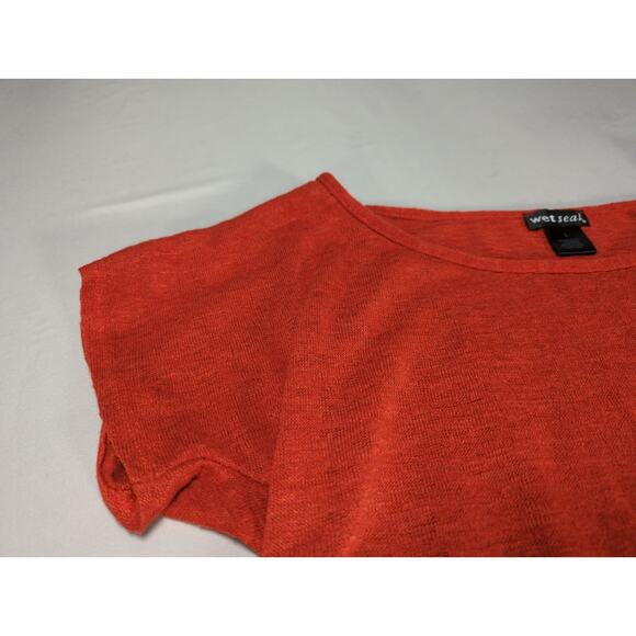 Y2K Wet Seal USA Orange Crochet Fringe Hem Knit Top Boho Festival Women L - Picture 7 of 9